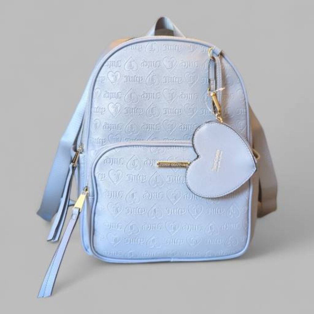 NEW Juicy Couture Wordplay Slate‎ Blue Faux Leather Backpack NWT